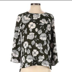 Papermoon Larie Green 3/4 Bell Sleeve Zip Closure Floral Top | XXL